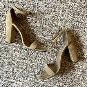 Steve Madden Nude Carson Chunky Heels Size 10 Y2K Leather Ankle Strap Beige Tan